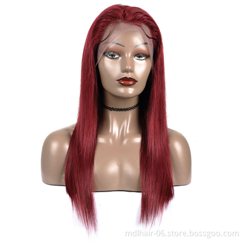 Hot Sale High Quality 13x4 Lace Frontal Wigs 99J 150% Density Straight Brazilian Human Hair Wigs Factory Wholesale